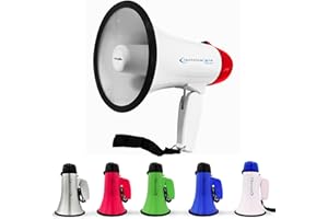Technical Pro 20 Watts Lightweight Portable 300M Range Megaphone Bullhorn with Strap, Siren, and Volume Control, Good for Tra