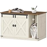 Hzuaneri Cat Litter Box Enclosure, Hidden Litter Box Furniture with Cat Bell, Indoor Cat House, Farmhouse Style, 100 × 55 × 6