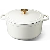CAROTE 5QT Enameled Cast Iron Dutch Oven Pot with Lid, Heavy-Duty Dutch Oven for Sourdough Bread Baking, Braising, Stews, Roasting, Healthy & Non-Toxic, Dual Handles, All Stovetop Compatible, Oven Safe up to 500° F, Cream White
