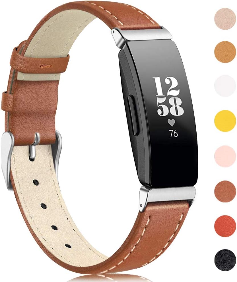 Onedream Compatible for Fitbit Inspire HR Strap/Inspire Strap Leather for Women Men, Classic Adjustable Replacement Sport Wristband for Fitbit Inspire HR Fitness Accessories