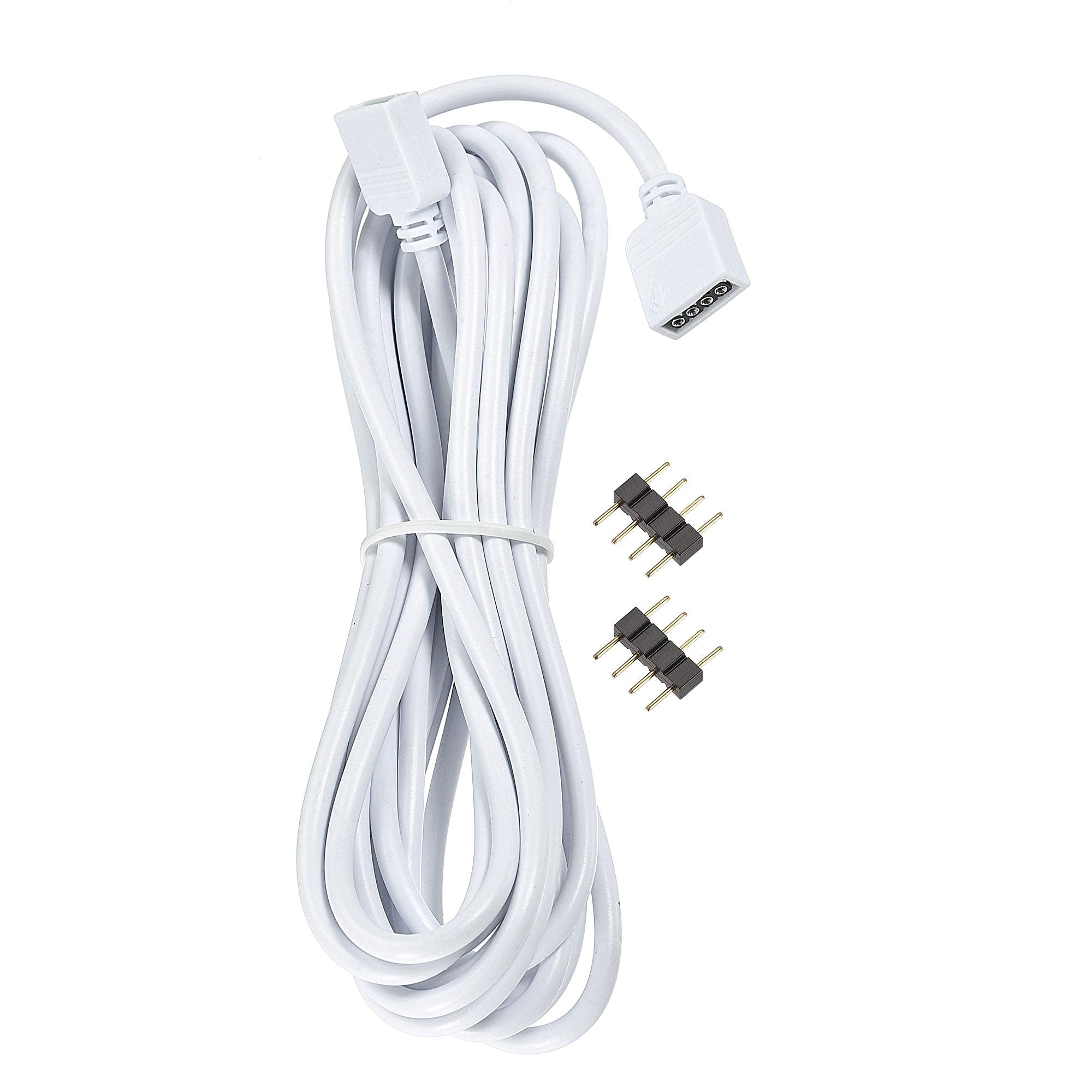 sourcing map 4 Pin 10mm RGB LED Strip Light Connector Extension Cable 3 Meters Length White with 2Pcs Male 4 Pin Plugs