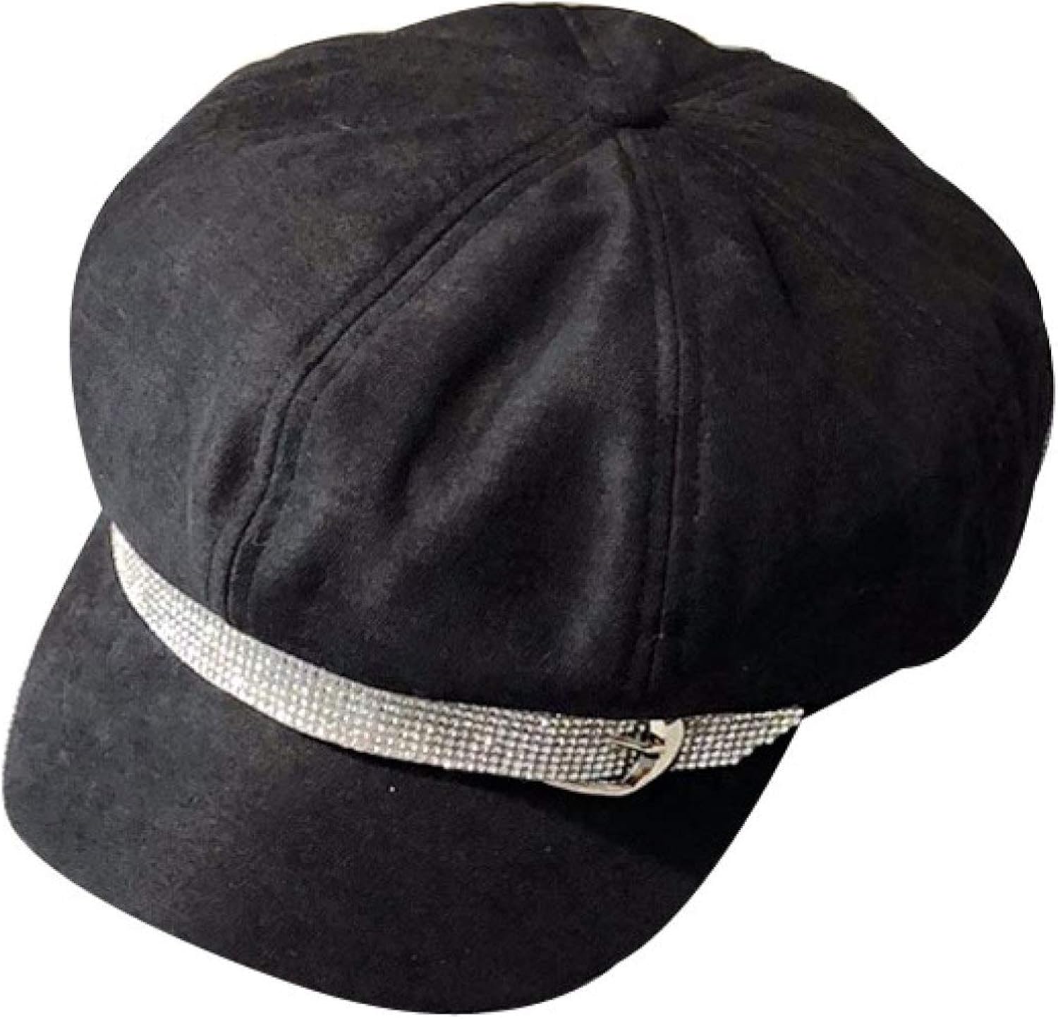 Woman Rhinestone Belt Buckle Octagonal Caps Solid Adjustable Cabbie Hat