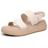 Rihero Women's Comfortable Walking Sandals Casual Summer Outdoor Open Toe Low Flatform Platform Wedge Sandals, Nude, Size 7, AD02052