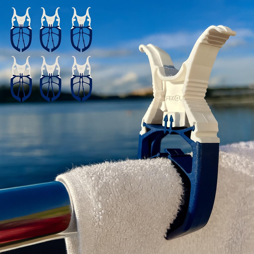 FIXCLIP 6-Pack (Navy Blue) Award Winning Storm Proof & Lockable Clothespin. Versatile use for Boat, Camping, Beach chair, Stroller.