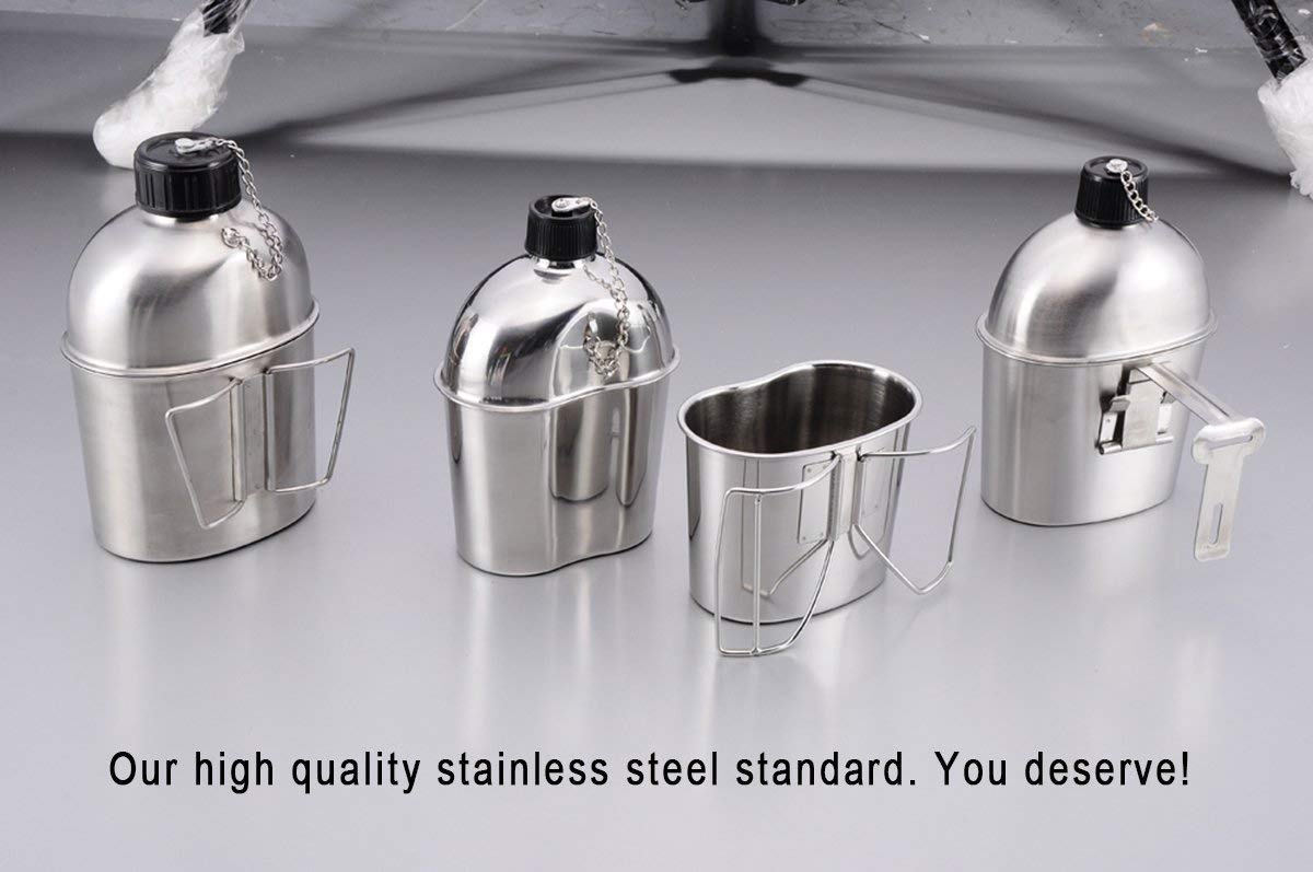 Goetland Stainless Steel WWII US Military Canteen Kit 1QT with 0.5QT Cup Nylon Cover G.I.