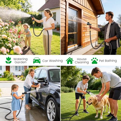 Expandable Garden Hose Pipe 100FT, Flexible Expanding Magic Hose Pipe for Garden with 10 Functions Spray Nozzle, Leakproof Anti-Kink Water Hose with Durable Fitting for Yard Lawn Gardening Car Washing