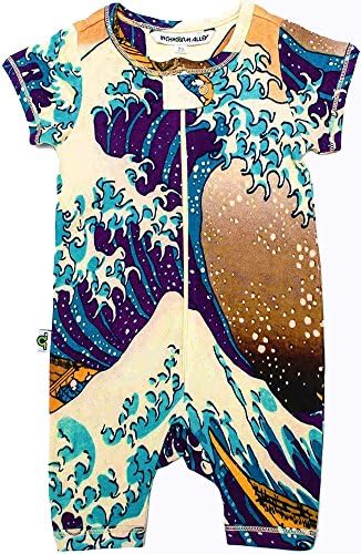 Inchworm Alley - Great Wave by Hokusai Unisex Baby Onesie Romper, 100% Organic Cotton (3-6 Months)