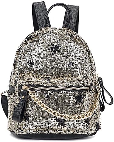 SEALINF Women Girls Sequin Star Backpacks Bling School Bags Small Shoulder Purse (gold)