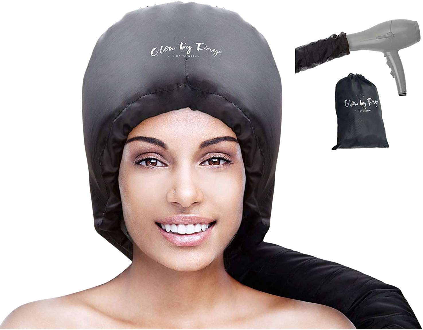 Timagebreze Hood Hair Dryer Attachment- Soft, Adjustable Extra Large Hooded Bonnet for Hand Held Hair Dryer with Stretchable Grip and Extended Hose Length (Black)