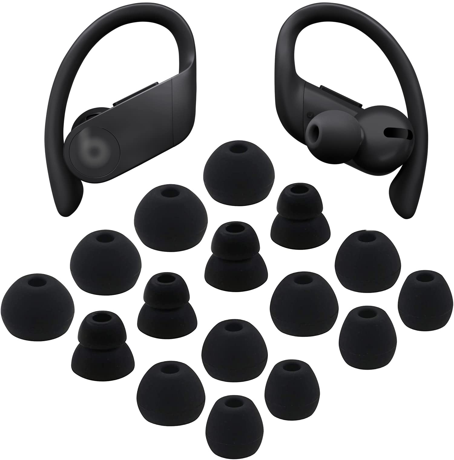 ALXCD Replacement Eartips Kit for Powerbeats Pro, 8 Pairs S/M/L/D, 4 Sizes, Soft Silicone Earbuds for Powerbeats Pro Headphones (Black)