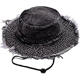 BLUEGLORY Cotton Denim Distressed Bucket Hat, Sun Hat, Hat for Men and Women