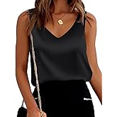 Mawor Satin Tank Tops for Women Loose Fit Sleeveless V Neck Cami Camisole Blouses Shirt Top