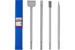 Keewaki 4-Piece SDS Max Chisel Set, 18-Inch Rotary Hammer Chisels for Concrete, Tile & Masonry – Heat-Treated Alloy Steel, Includes Point, Flat, 3-Inch Wide & U-Groove Chisels with Storage Tube