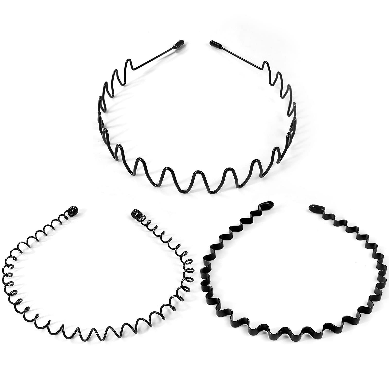 Qufiiry 3 Pcs Metal Hair Bands, Non Slip and Durable Wavy Headband, Unisex Sport Fashion Hair Band Accessories