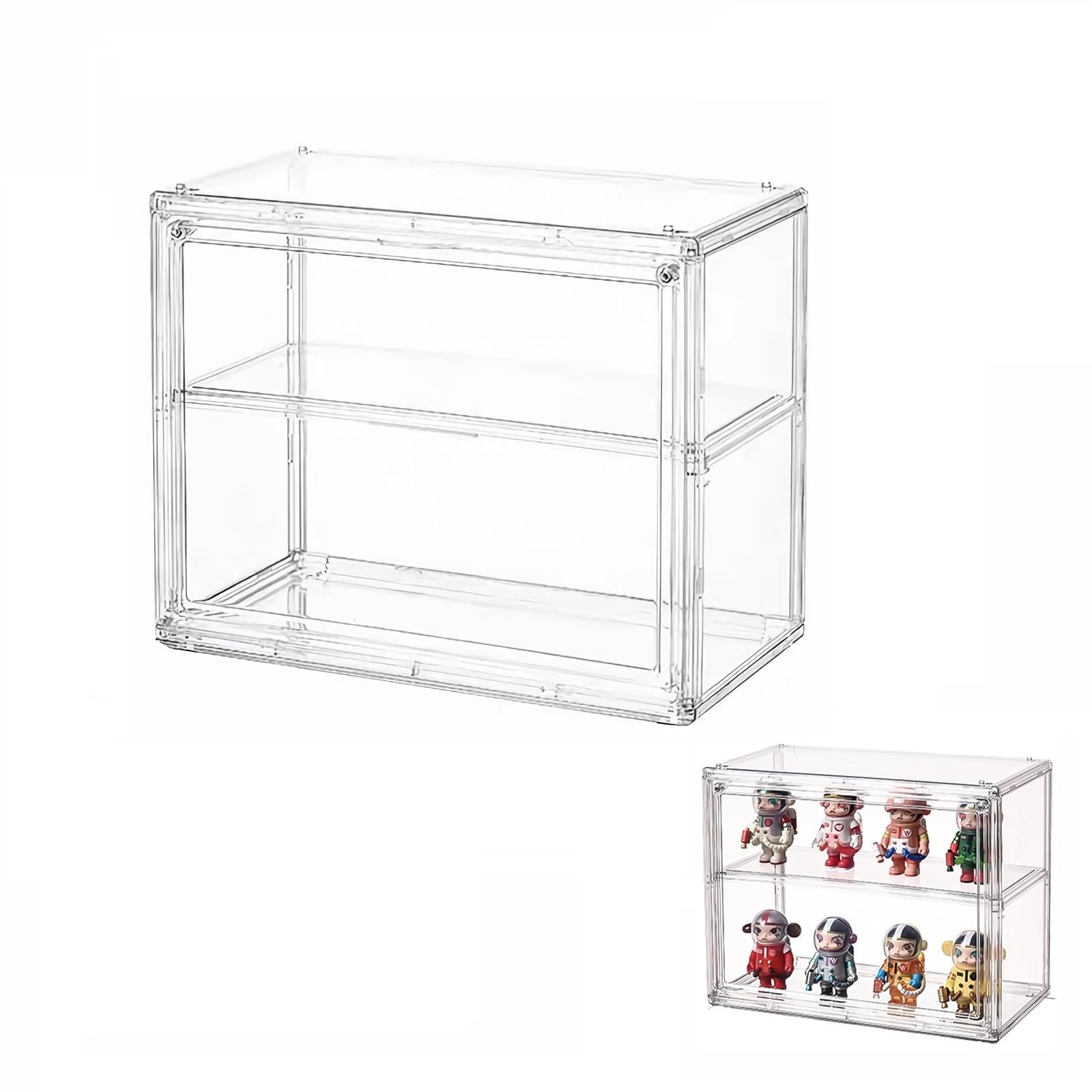 Siyecioa 2 Tier Acrylic Display Case for Collectibles, Clear Display Box with Magnetic Door for Action Figures, Popmart, Miniatures, Blind Box, Pop Figure — image 1