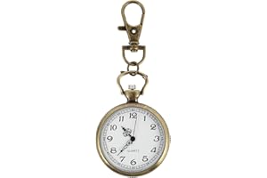 POPETPOP Clip- on Open Face Quartz Pocket Watch with Key Buckle- Unisex Fob Watch Hanging Pocket Watch Decorative