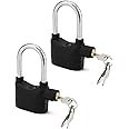 QWORK Alarm Lock, 110 dB Anti-Theft Security Padlock, 2 Pack Door Motorcycle Bicycle Padlock, Universal Security Siren Alarm Lock with 3 Keys (Black)