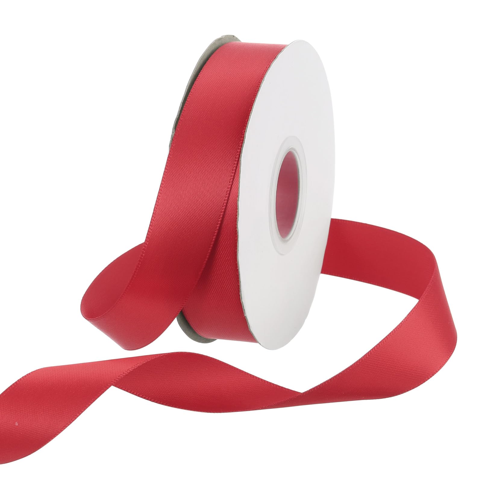 Rebower 20mm Satin Ribbon 23m Thick Double Face Grosgrain Silk Ribbon, [for Gift Wrapping, Hair Bows, Wedding, Cake, Flower] - 25 Yard/75ft/ Bright Red