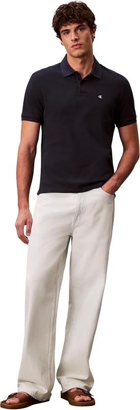 Polo Manches Courtes Homme Monogram Pique en Coton, Bleu (Dark Sapphire), L — photo 5 sur 8