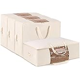 YGEOMER 4 Pack Canvas Comforter Storage Bags with Zipper Foldable Closet Organizers Storage Containers with Reinforced Handle for Dorm Organizing, Bedroom, Closet, Blanket, Clothing