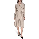 Halston Womens Wear to Work Collared V-Neck Long Sleeve Shirt Dress