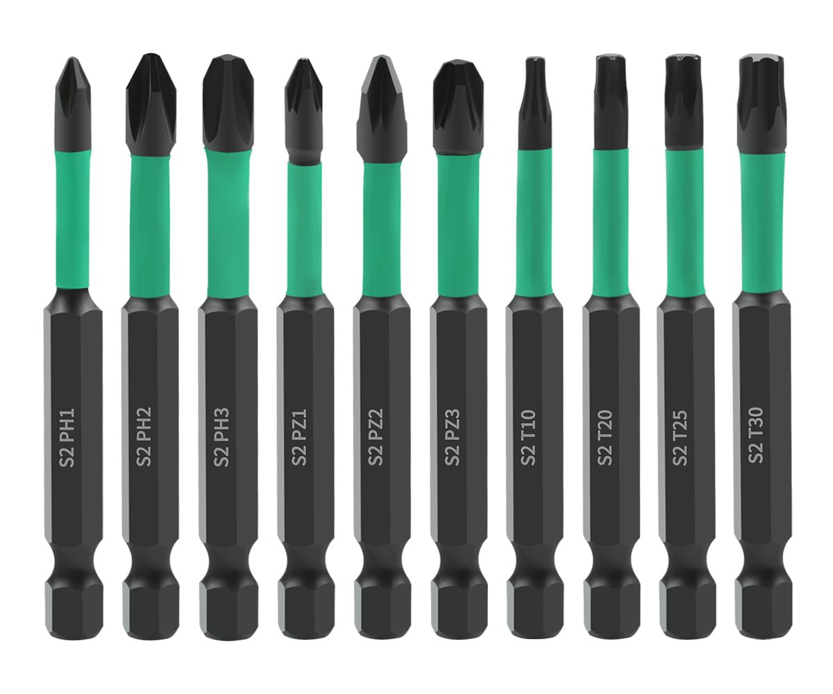 Saipor 10pcs 70mm Phillips PoziDriv Torx Screwdriver Bit Set, Magnetic 1/4 Inch Hex Shank Impact Driver Drill Bits, Phillips Cross Pozi Head Long Drill Bits Torx Bit Set