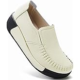 UZB Women's Slip On Loafer Leather Comfort Casual Platform Shoes