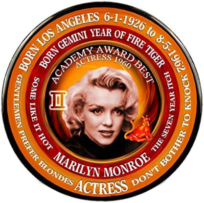 ValxArtMarilyn Monroe Actress 3" Pin, Born Astrology Gemini Zodiac Fire Tiger
