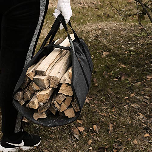 IKEPOD Canvas Firewood Log Carrier - Fire Wood Tote Bag Storage, Fireplace Wood Stove Accessories, Durable Large Holder for Camping, Design with Leather Handle