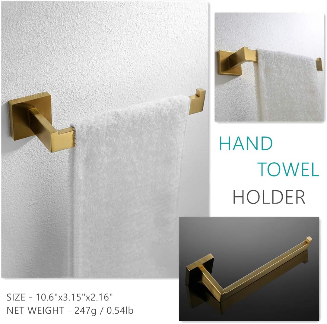 VELIMAX Premium Stainless Steel 4 Pieces Bathroom Hardware Accessories Set Wall Mounted Towel Bar Set, Brushed Gold, 23.6-Inch: Home & Kitchen