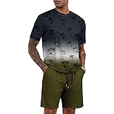 LecGee Men's 2 Piece Short Sleeve Tracksuit Tropical Graphic T Shirt Hawaiian Tee Solid Shorts Set Summer Casual Outfits