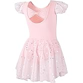 DIPUG Girls Ballet Leotards Toddler Shiny Dance Leotard Dresses with Ruffle Sleeve