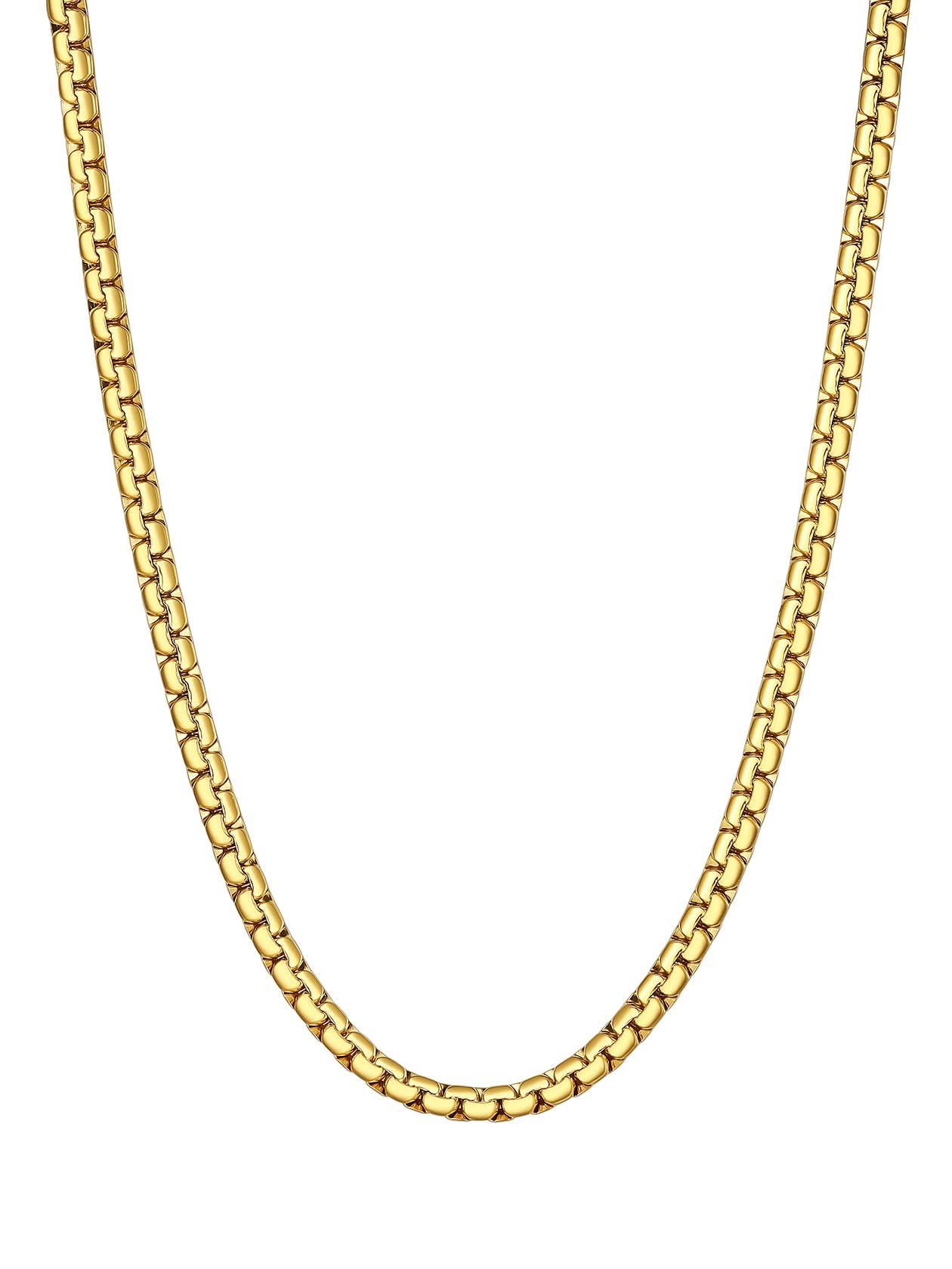 Gold Plated Neck Chains 4mm Thin Stainless Steel Flat Box Chain Necklaces for Men Jewelry 18-30 Inch