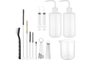 26 Pcs Spray Gun Cleaning Kit, 2 Pcs Bottle and 21 Pcs Spray Paint Gun Cleaning Brushes, Graduated Elbow Syringes with Airbru