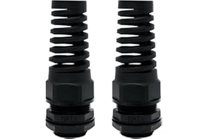 LeMotech 2Pcs NPT 3/4" IP68 Waterproof Cable Gland Flex Spiral Strain Relief Black Nylon Joint with Gaskets for 13-18mm Wire Thread