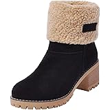 women cute warm short boots suede chunky mid heel round toe winter snow ankle booties