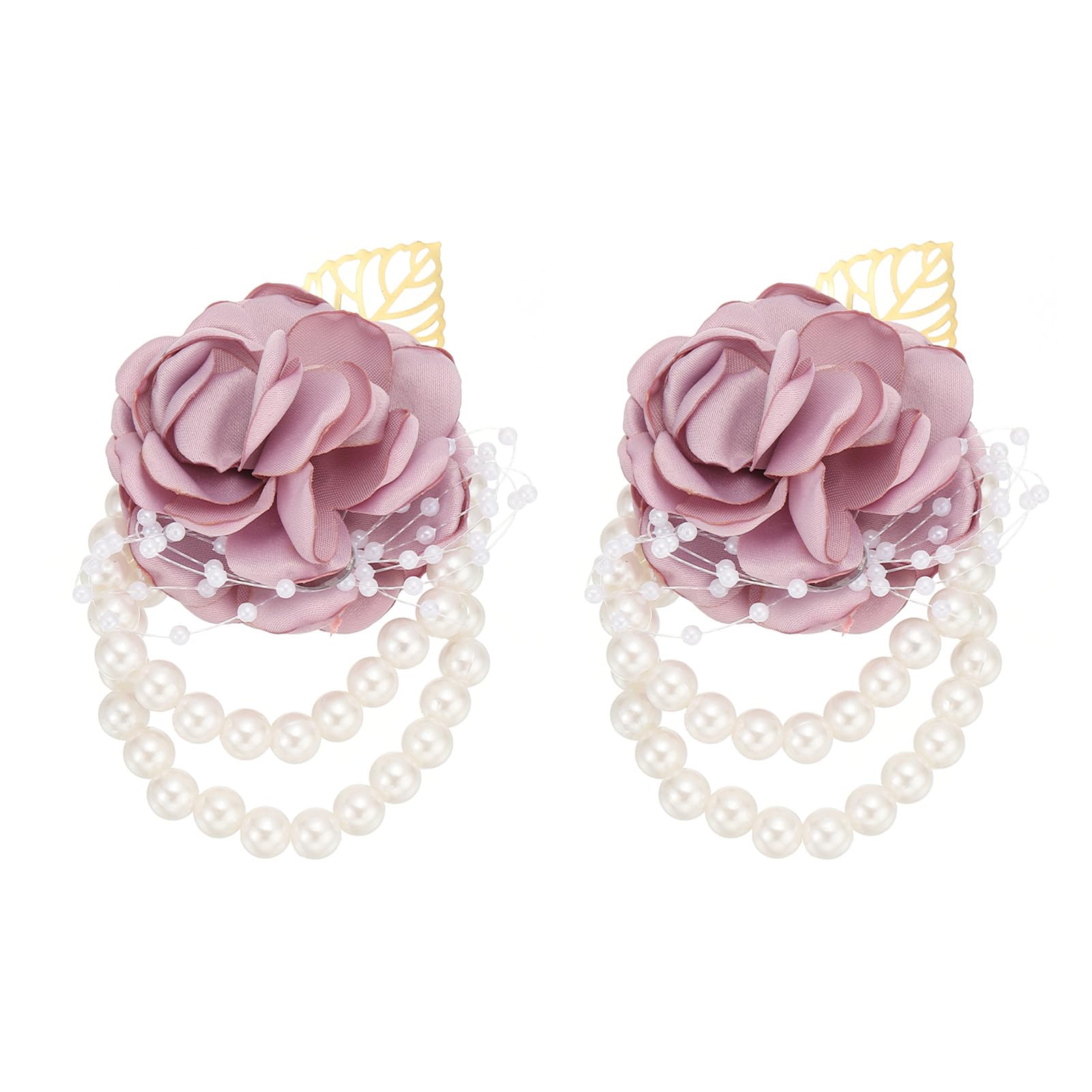 PATIKIL Rose Bridesmaid Wrist Flower, 2 Pack Artificial Rose Flower Wrist Corsage Bride Wrist Corsage for Wedding Party Ceremony, Purple