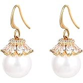 Gold Pearl Earrings Dangle Handpicked White Pearl Earrings for Women, Everyday Jewelry, Bridal Wedding Earring