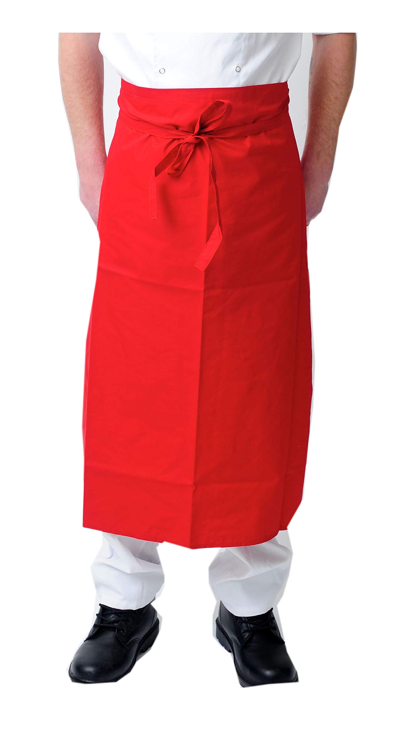 Black Pepper Polycotton Long Waist Apron-No Pocket, Professional Home Kitchen Apron for Chefs, Waiters, Cooks, Catering, Bar Staff, Red, Pack of 1