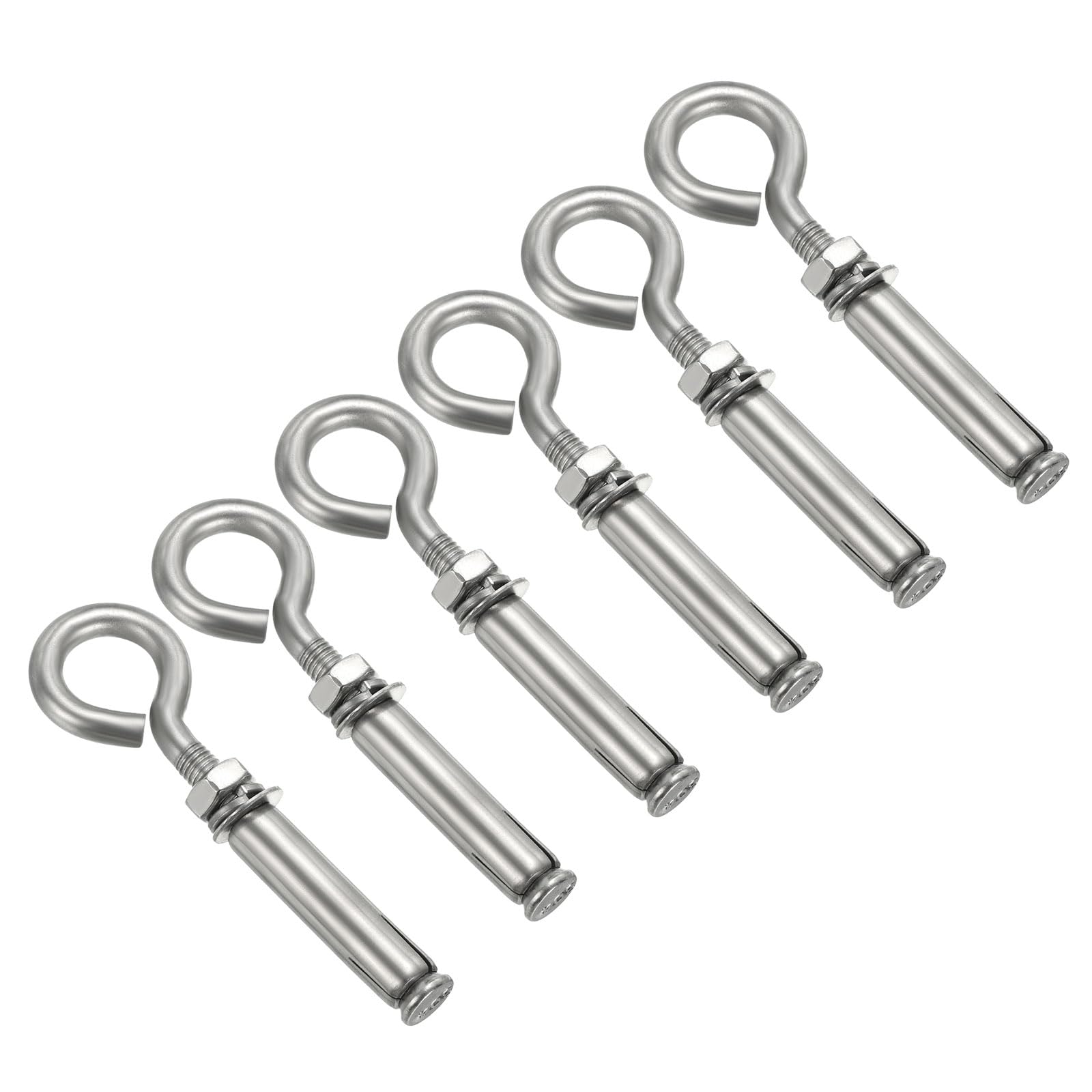 PATIKIL Expansion Hook M8 6 Pack 304 Stainless Steel Concrete Wall Hook Screw for Concrete Brick Stone Ceiling Hanging Silver