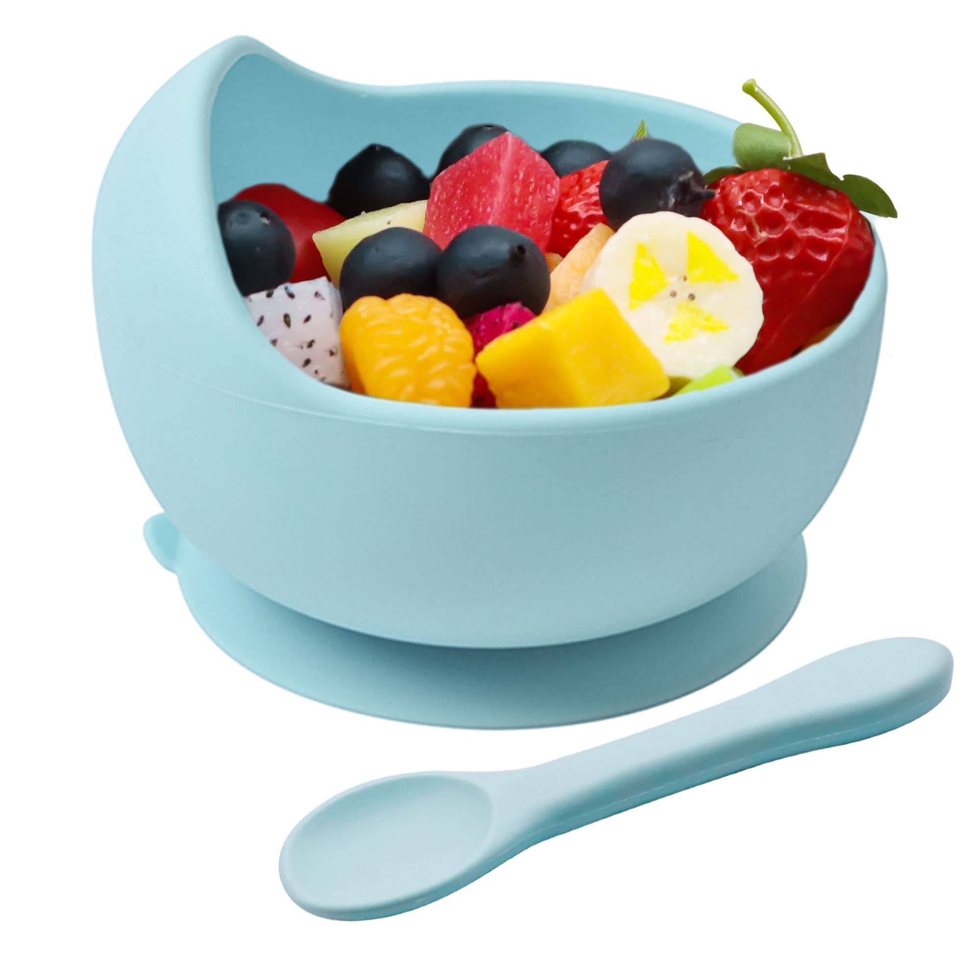 Hoseay Baby Feeding Bowls and Spoons,Silicone Toddler Weaning Set with Suction Bowl BPA Free Children Tableware Eating Bowl for Baby Boys Girls,Easy Clean Kids Meal Set Microwave Dishwasher Safe,Blue