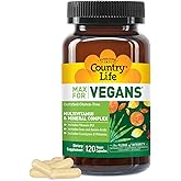 Country Life Max for Vegans - 120 Vegan Capsules - Daily Multivitamins - Immune Support Supplement - Contains Vitamin B12, Iron, Amino Acids, Coenzyme B Vitamins - Gluten-Free