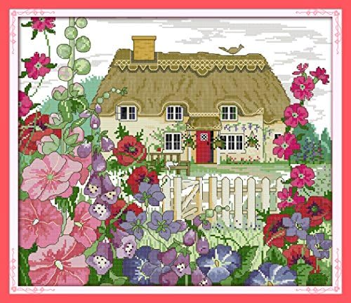 Crossdecor Needlecrafts Counted Cross Stitch Kits 14 Count Cross-Stitching Set Embroidery Kit, Morning Glory Hut