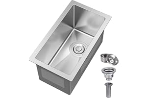 WINNPEX 10 inch Bar Sink Undermount, 10 x 18 inch Small Bar Sink Undermount 18 Gauge Stainless Steel Single Bowl Wet Bar Sinks with Basket Strainer Drain