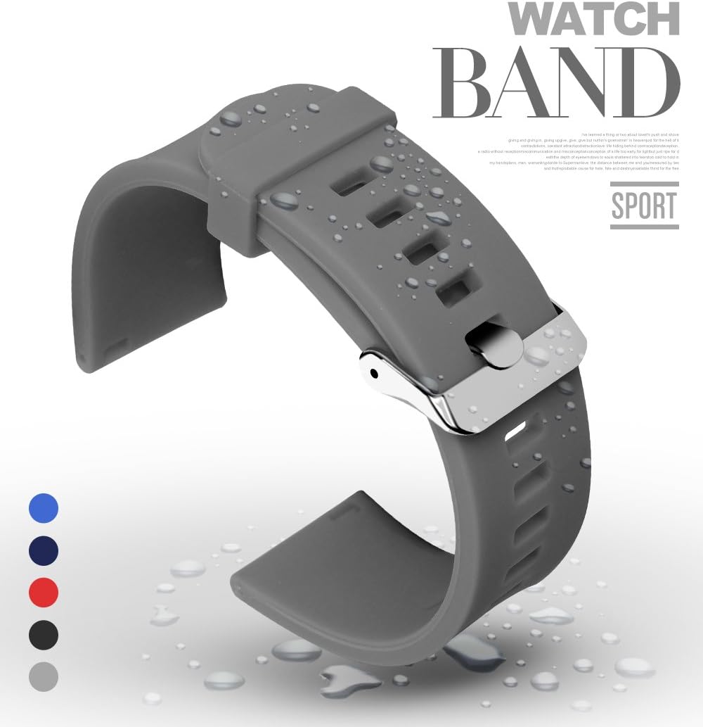 FORID Silicone Watch Band,Quick Release Band Soft Rubber Watch Strap Choose Color & Width (16mm, 18mm, 20mm or 22mm) (Grey, 22mm)