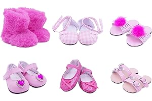Etistta 6 Pairs 18 inch Doll Shoes Hot Pink Set Boots Slippers Sandal Fits for American Dolls Shoes for 18 inch Dolls Accessories