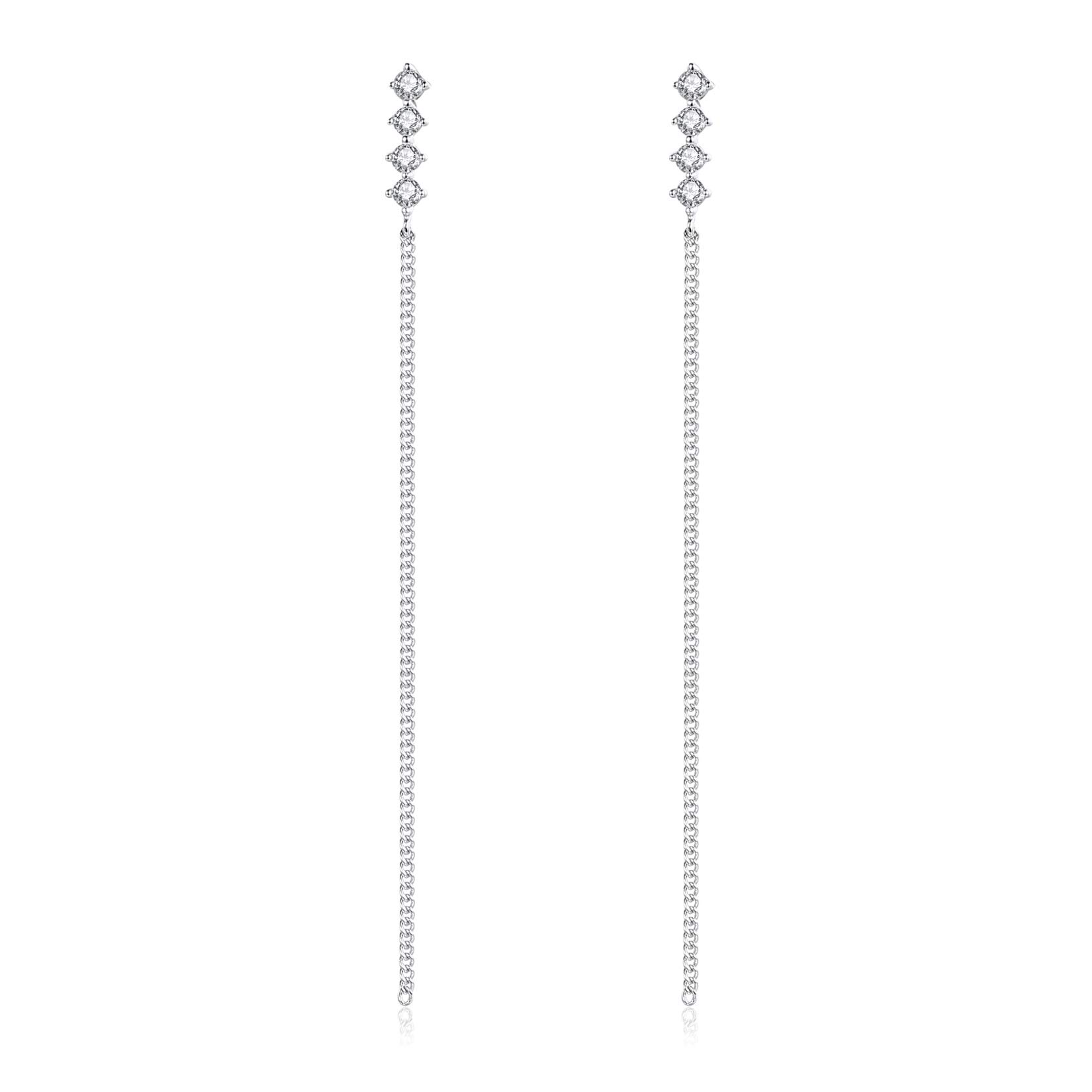 VIKI LYNN 925 Sterling Silver Cubic Zirconia Crystal Long Dangle Drop Chain Line Earrings for Women
