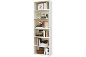 Breezestival 71.2" Tall Narrow Bookshelf, 6 Tier Open Display Shelves, Modern Corner Bookshelf Storage Cabinet for Living Room, Office, Standing Wood Bookcase (White, 21.6" W)