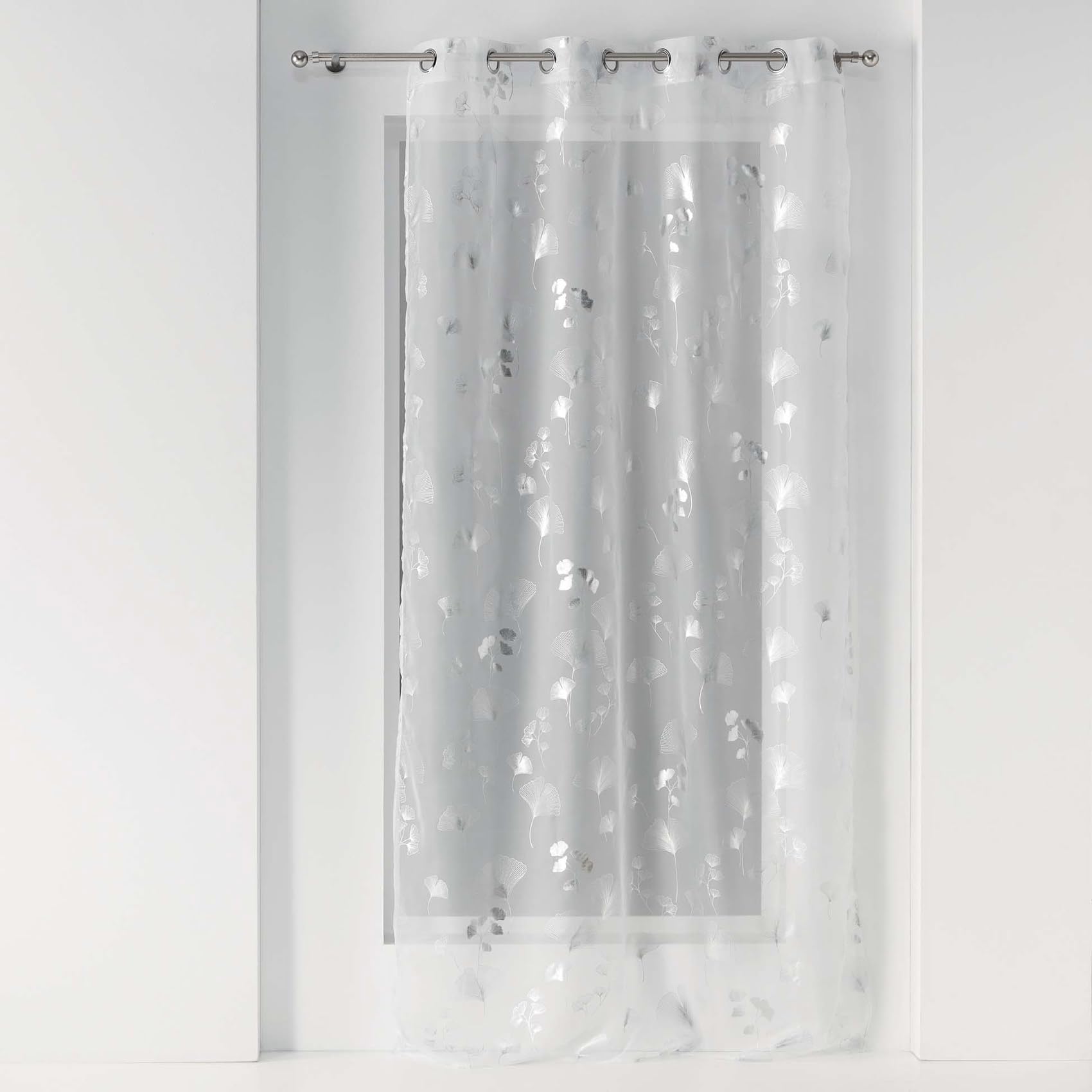 Douceur d'Intérieur White & Silver Printed Metal Eyelet Curtain 140 x 240 cm