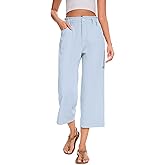 FUNYYZO Women Summer Capri Pants Trousers Pants Drawstring Waist Wide Leg Casual Loose Fit Dressy Pants